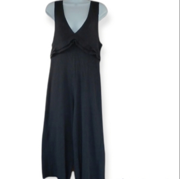 Zara Trafaluc Black ribbed stretch jumpsuit Size L - Picture 7 of 8